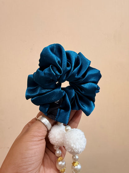 Satin Tassel Scrunchie - Peacock Blue