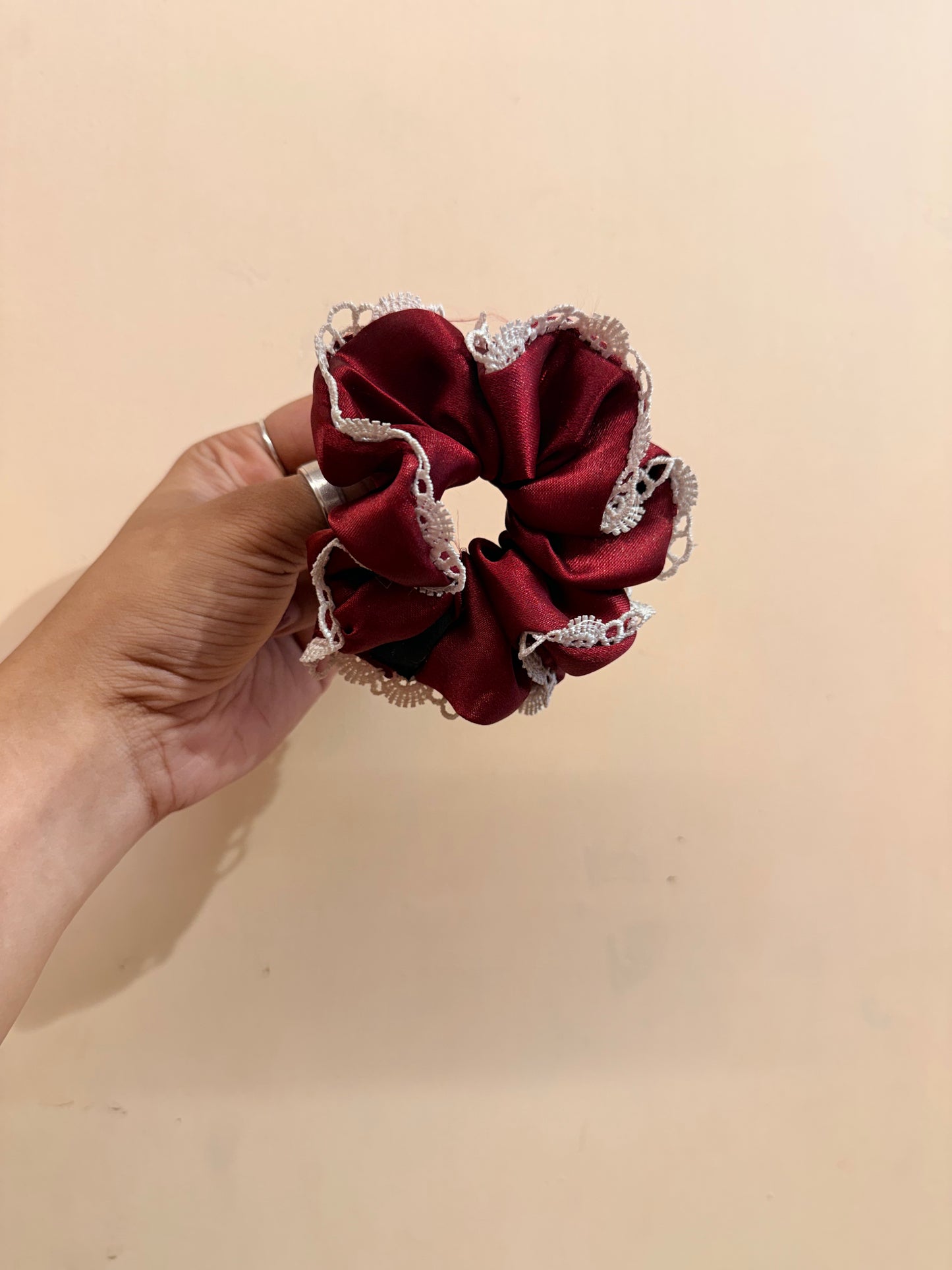 Satin Lace Scrunchie - Burgundy