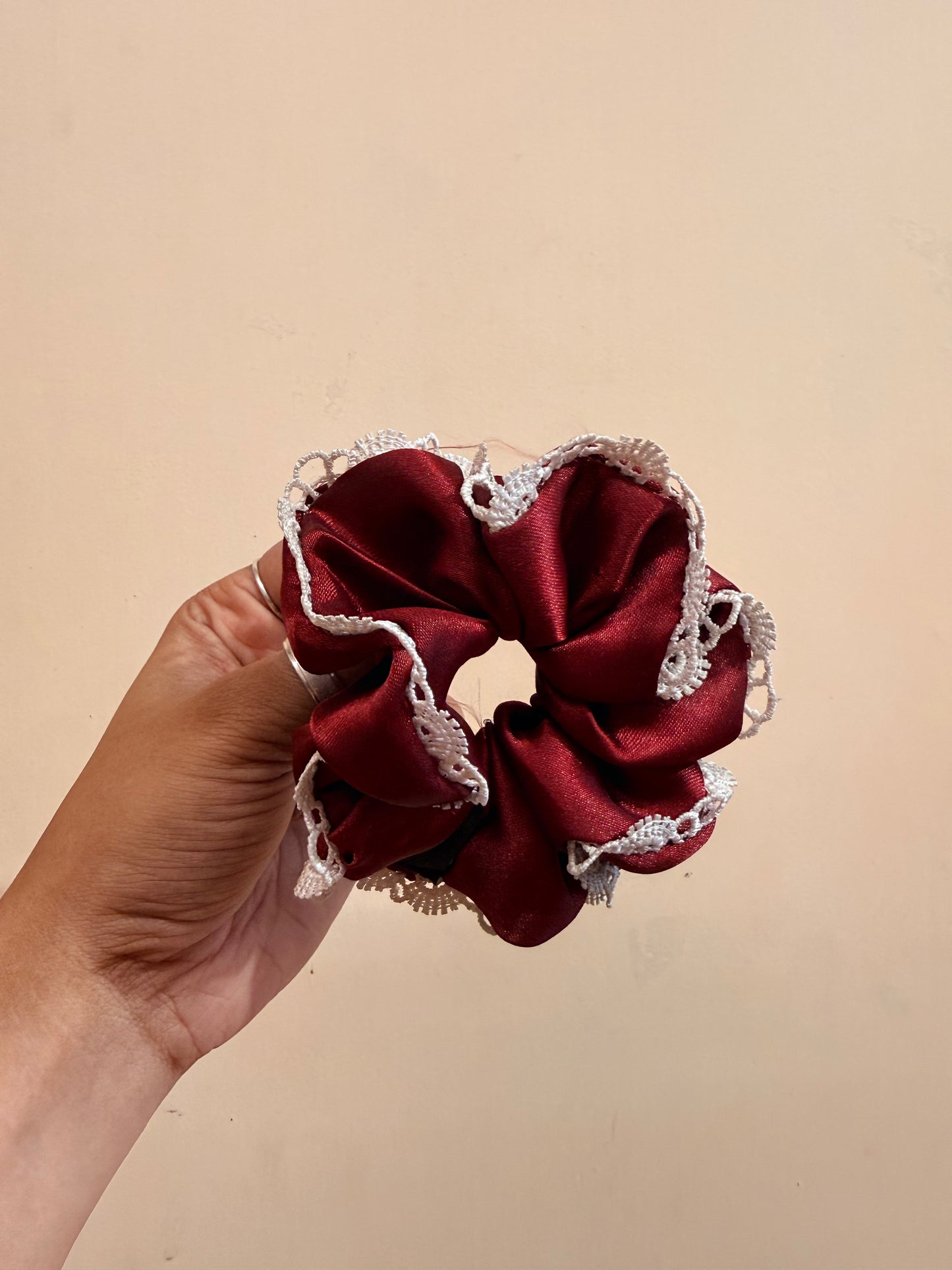 Satin Lace Scrunchie - Burgundy