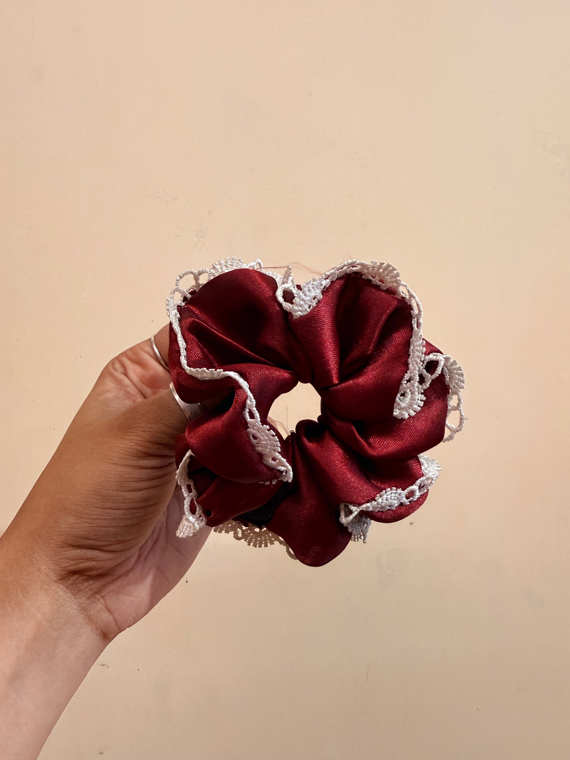 Satin Lace Scrunchie - Burgundy
