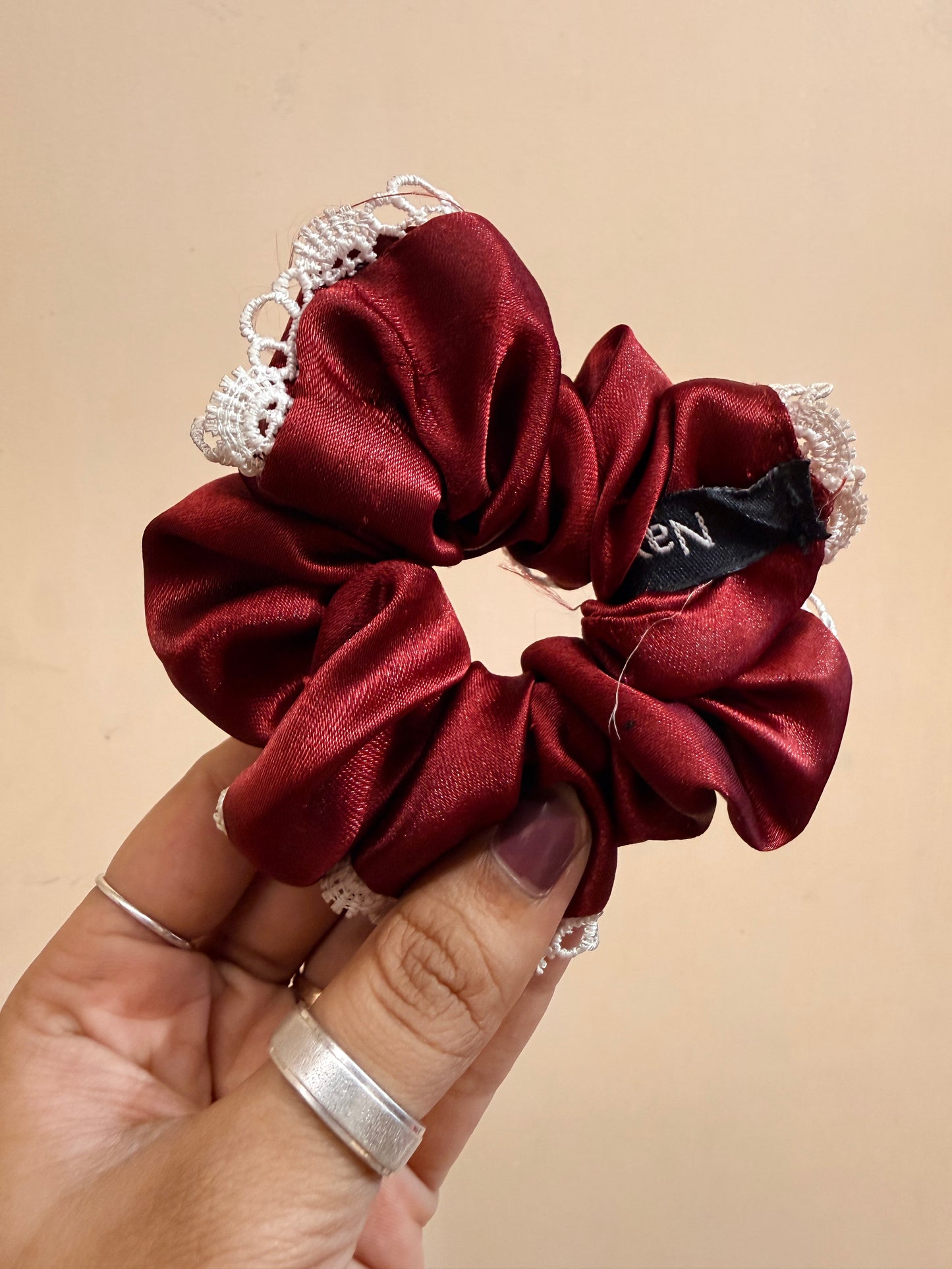 Satin Lace Scrunchie - Burgundy
