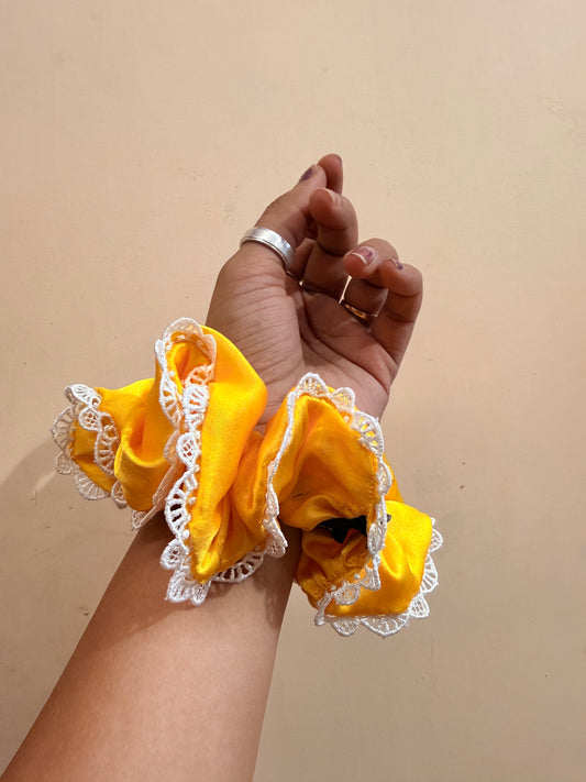 Satin Lace Scrunchie - Sunshine Yellow