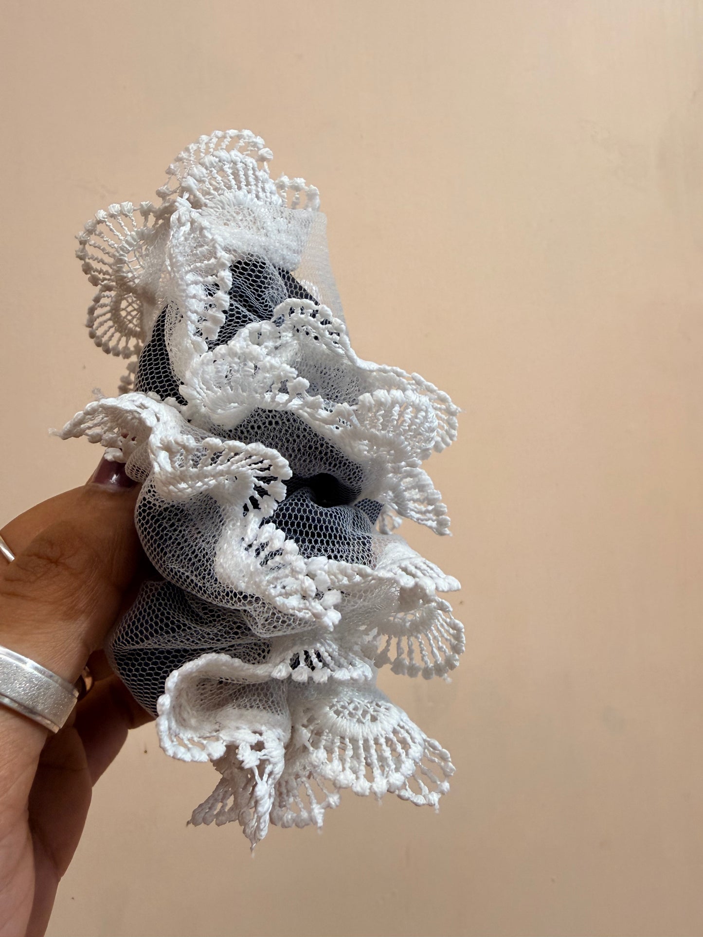Organza Net Lace Scrunchie - Powdered Black