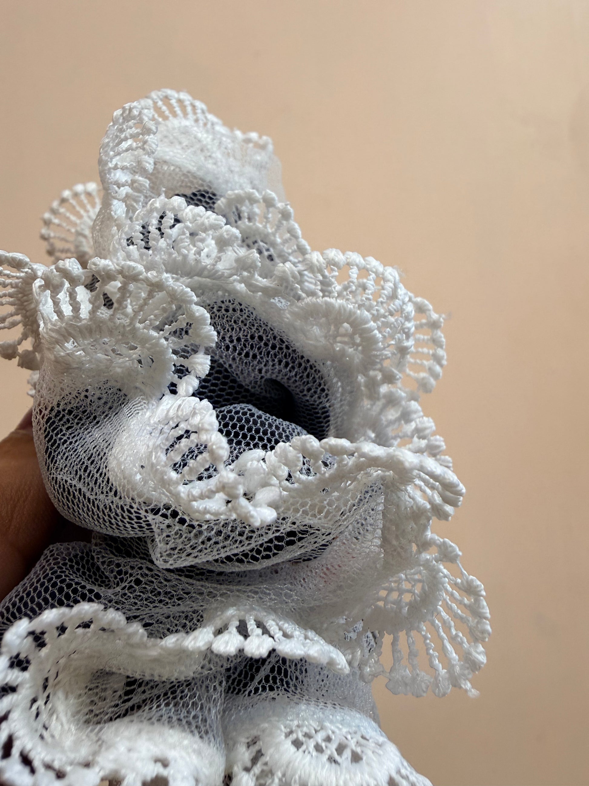 Organza Net Lace Scrunchie - Powdered Black