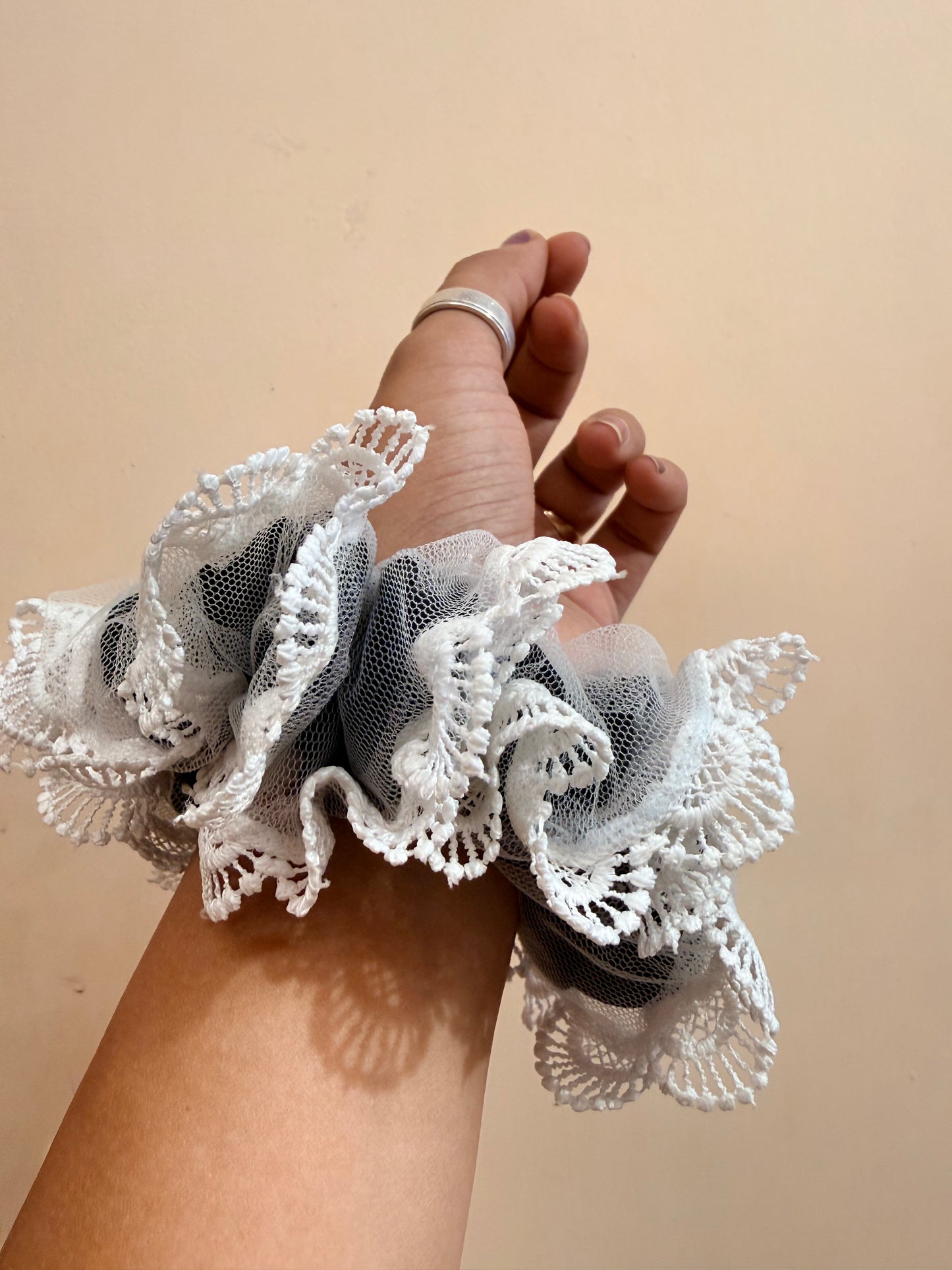 Organza Net Lace Scrunchie - Powdered Black