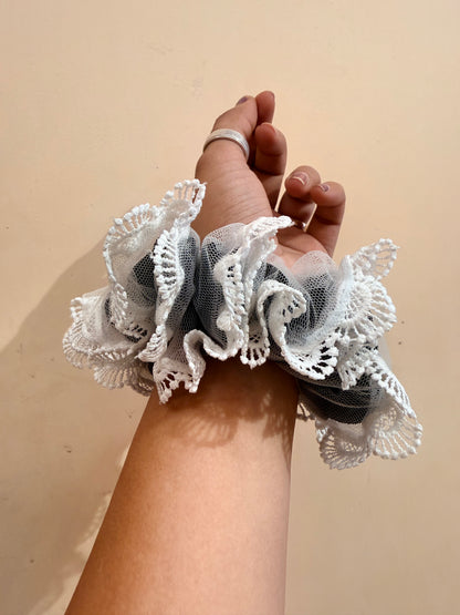 Organza Net Lace Scrunchie - Powdered Black