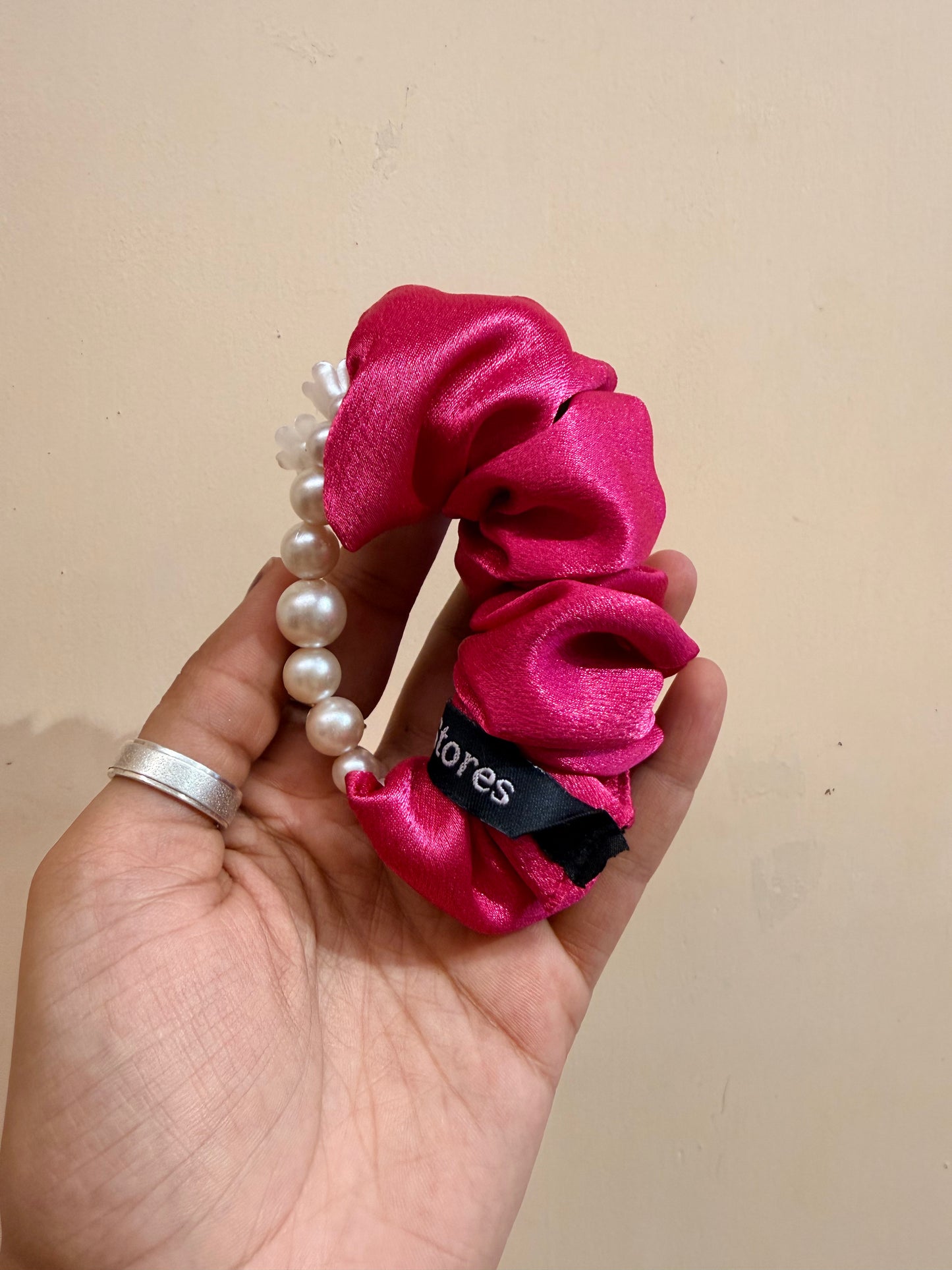 Pearl Handle Scrunchie - Hot Pink