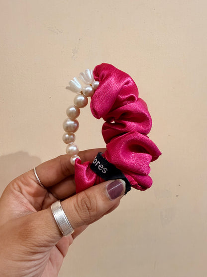 Pearl Handle Scrunchie - Hot Pink