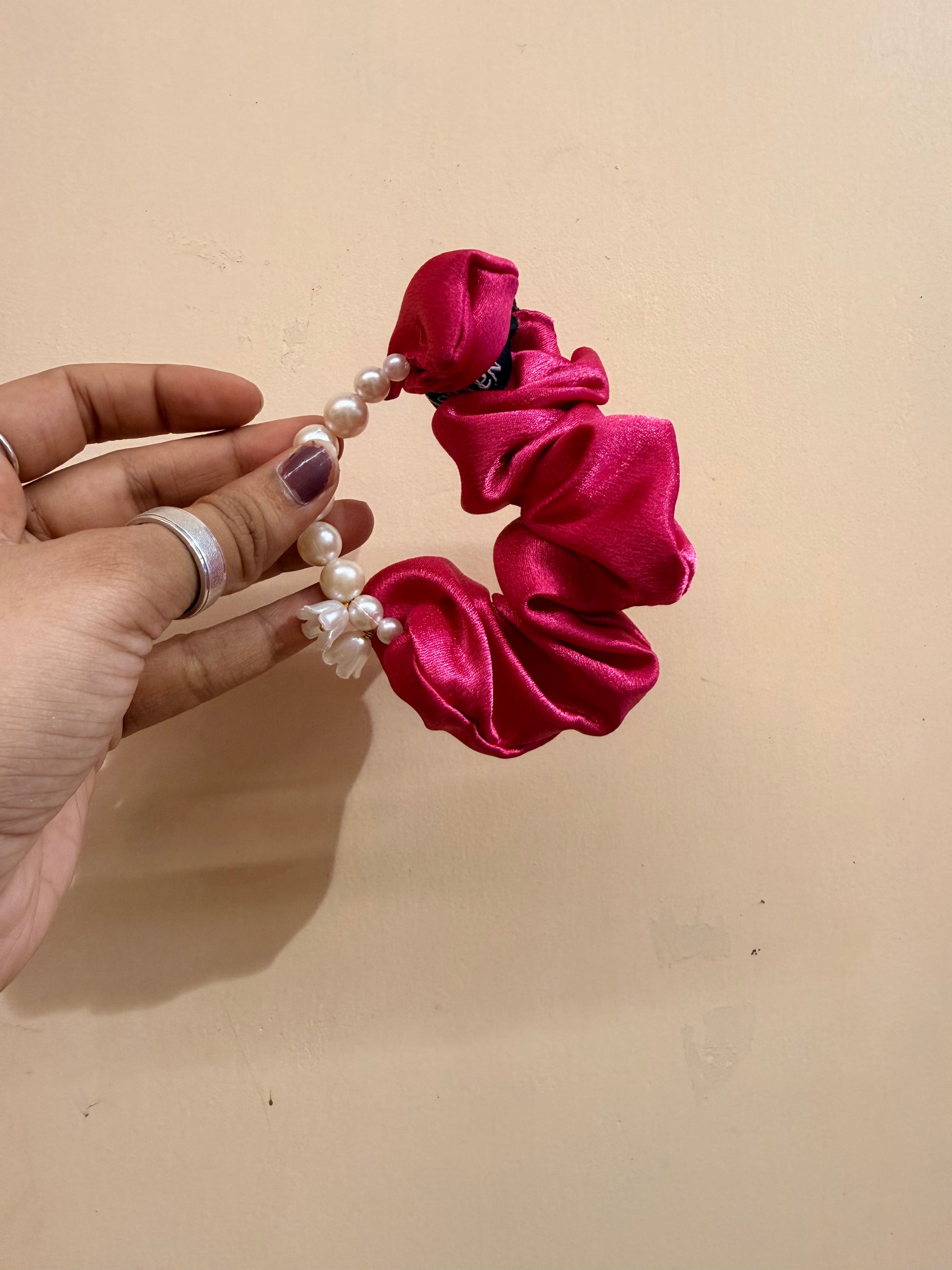 Pearl Handle Scrunchie - Hot Pink