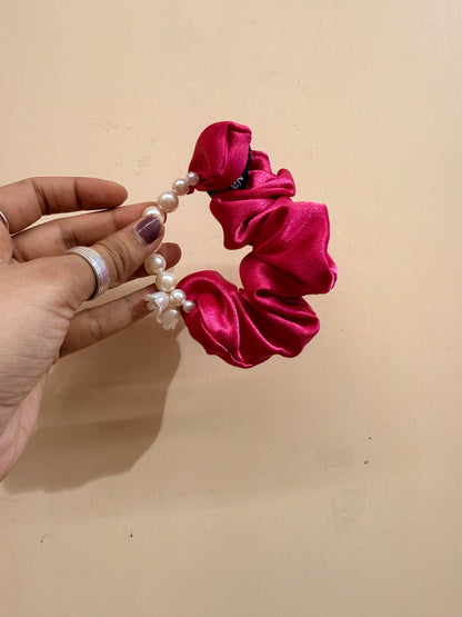 Pearl Handle Scrunchie - Hot Pink