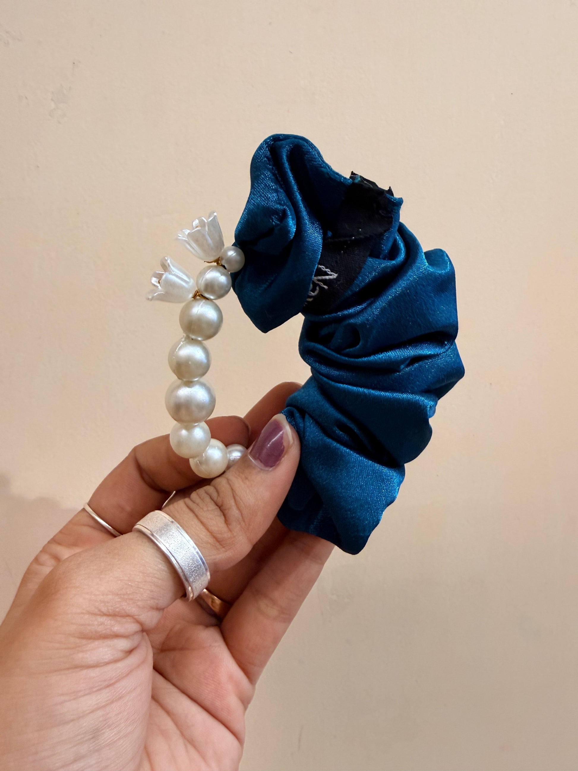 Pearl Handle Scrunchie - Teal