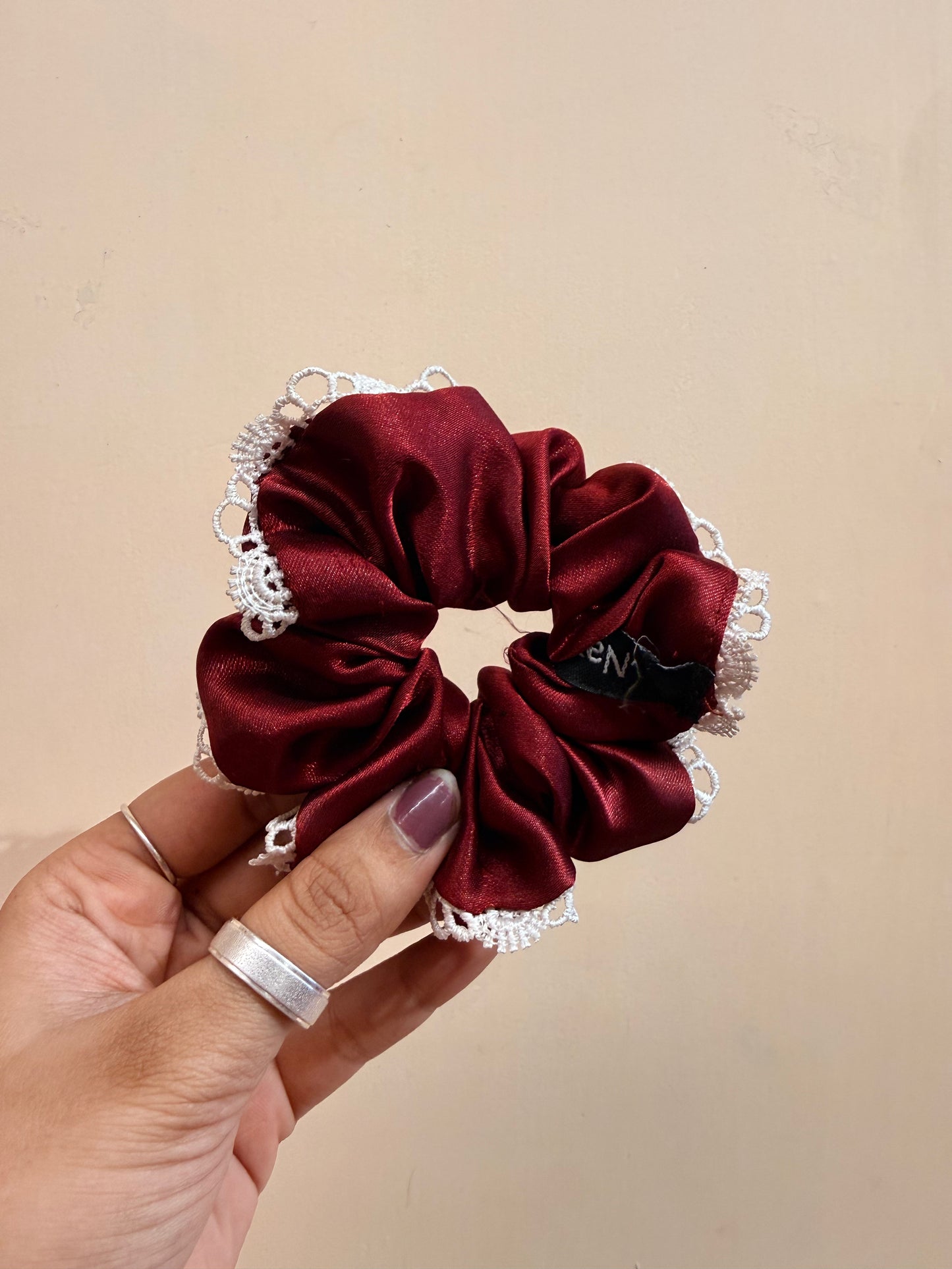 Satin Lace Scrunchie - Burgundy