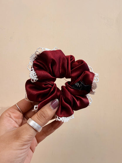 Satin Lace Scrunchie - Burgundy