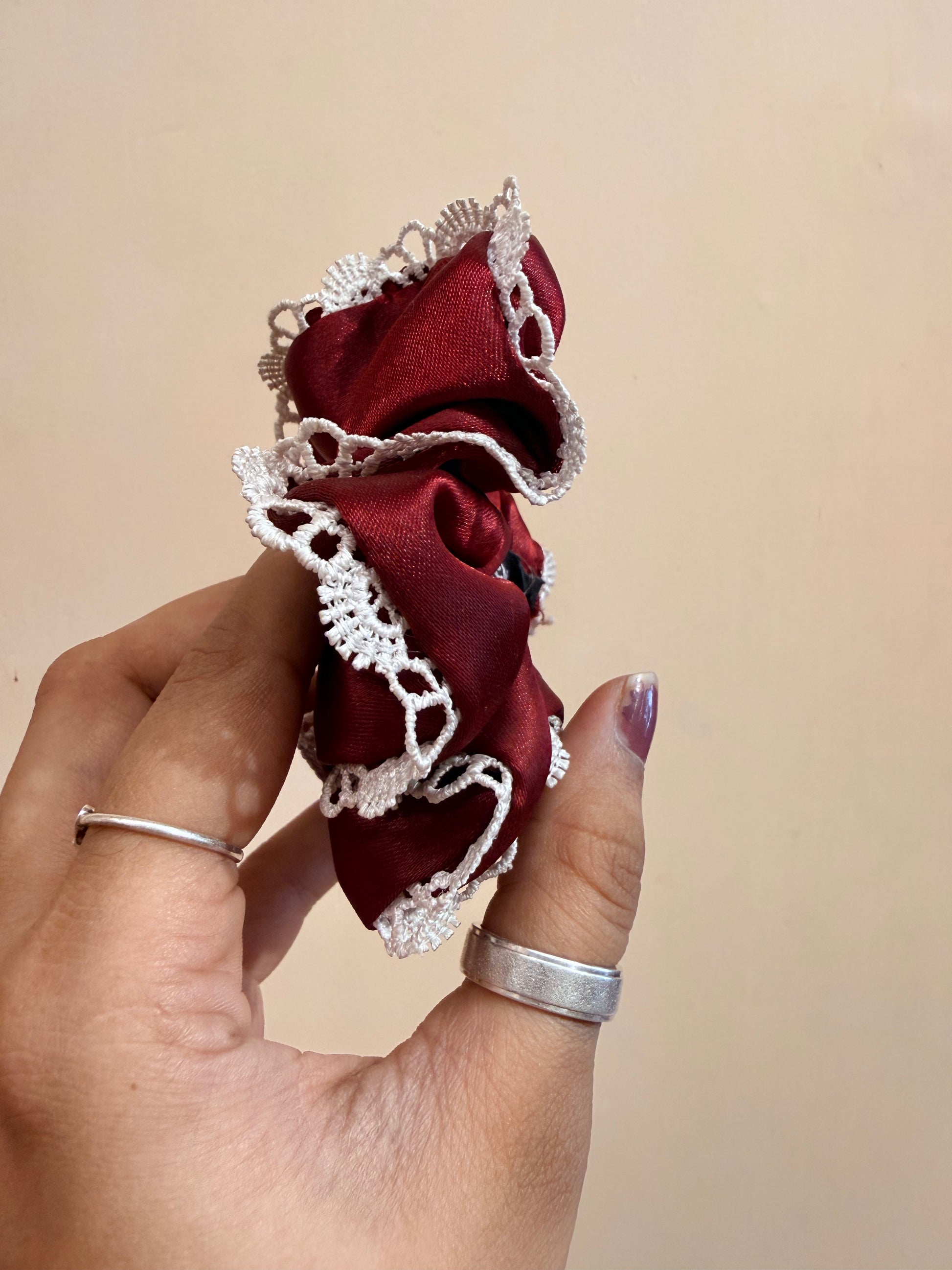 Satin Lace Scrunchie - Burgundy