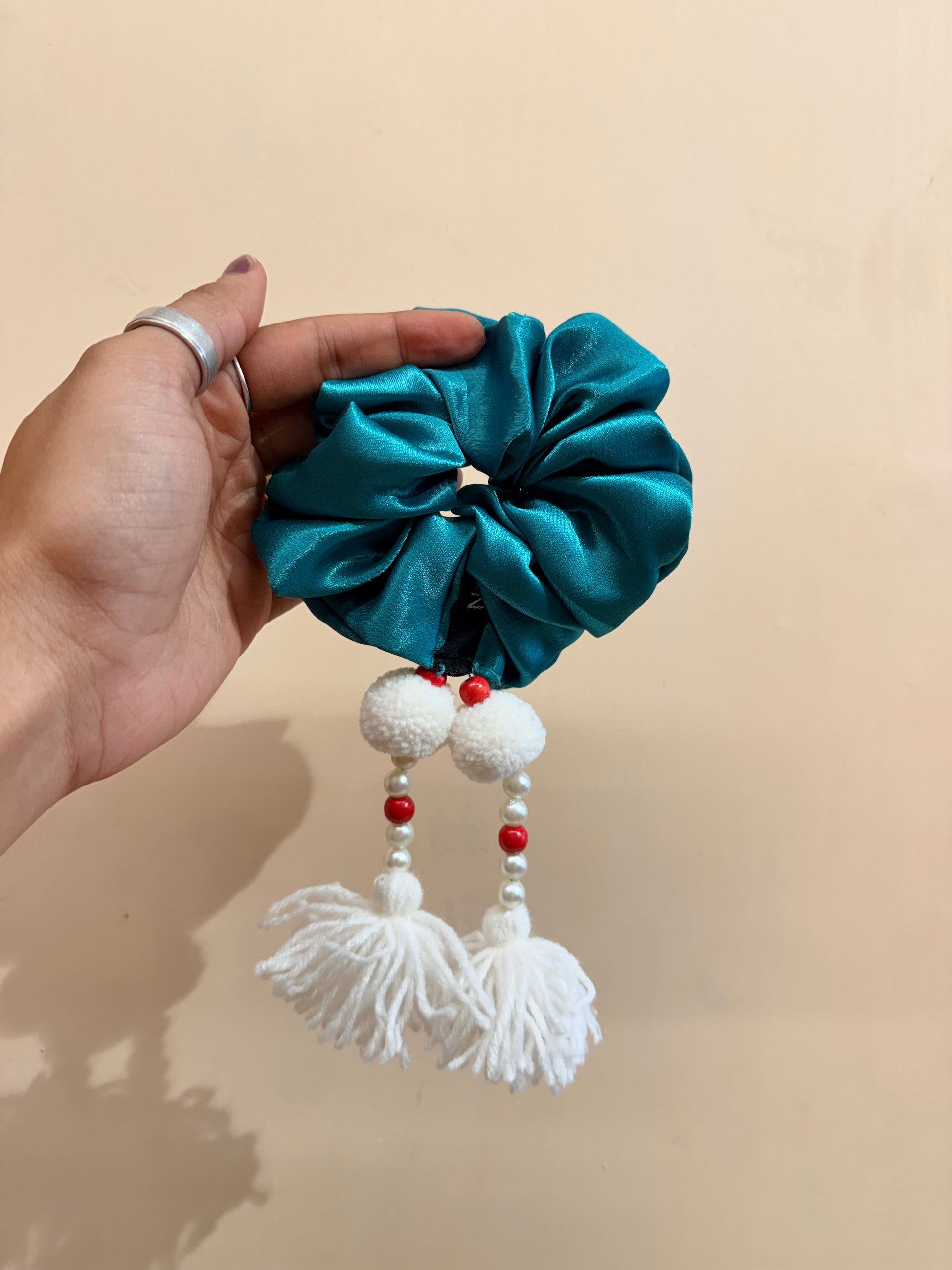 Satin Tassel Scrunchie - Sea Blue