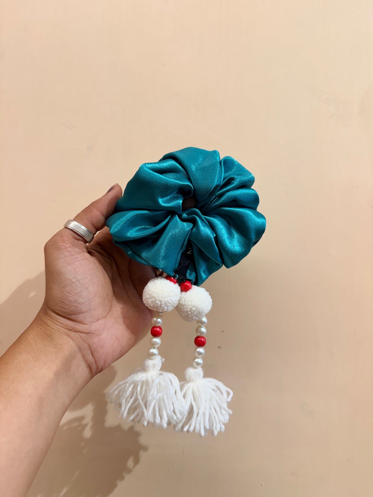 Satin Tassel Scrunchie - Sea Blue