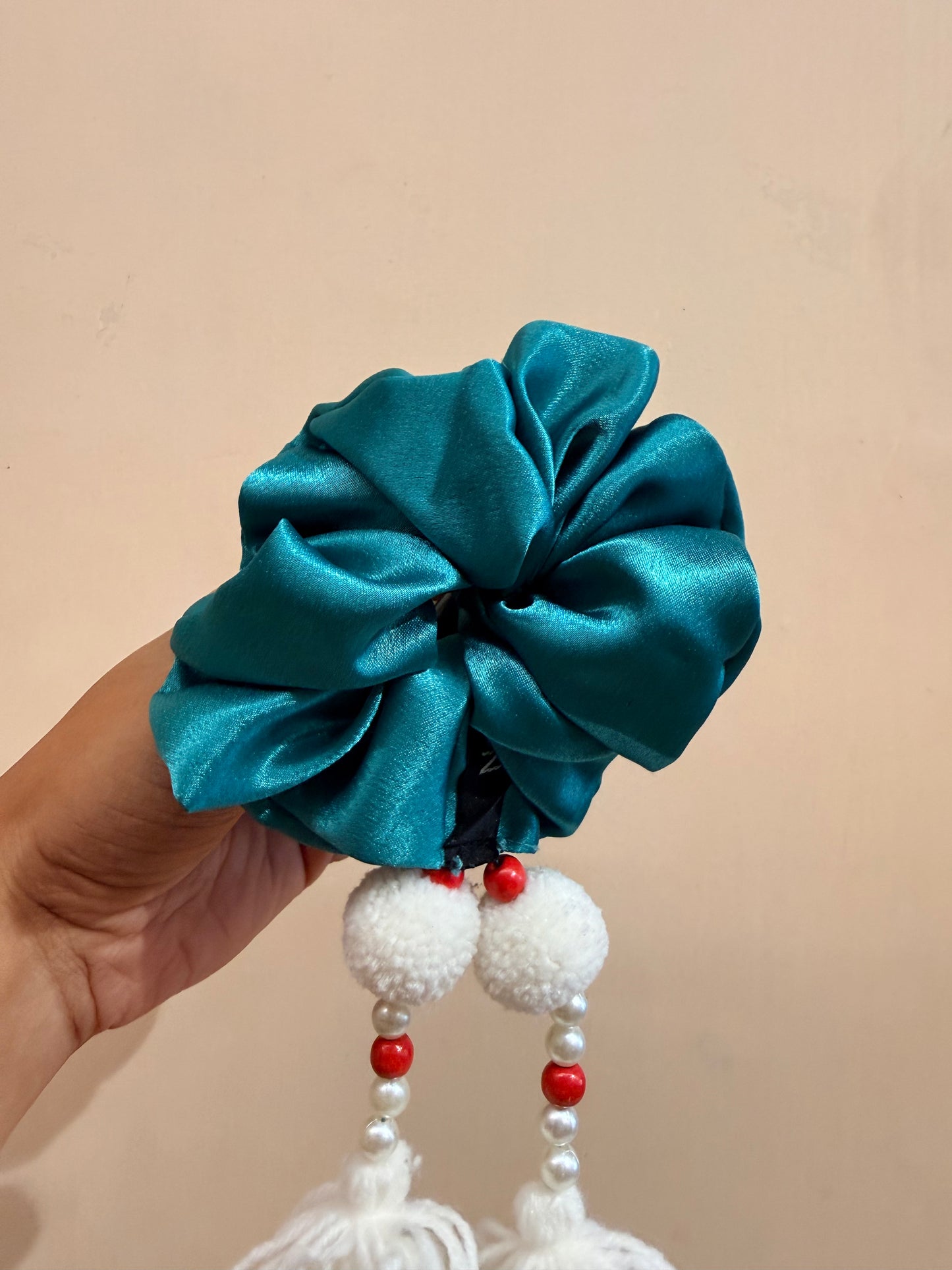 Satin Tassel Scrunchie - Sea Blue