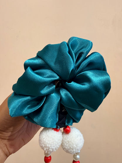 Satin Tassel Scrunchie - Sea Blue