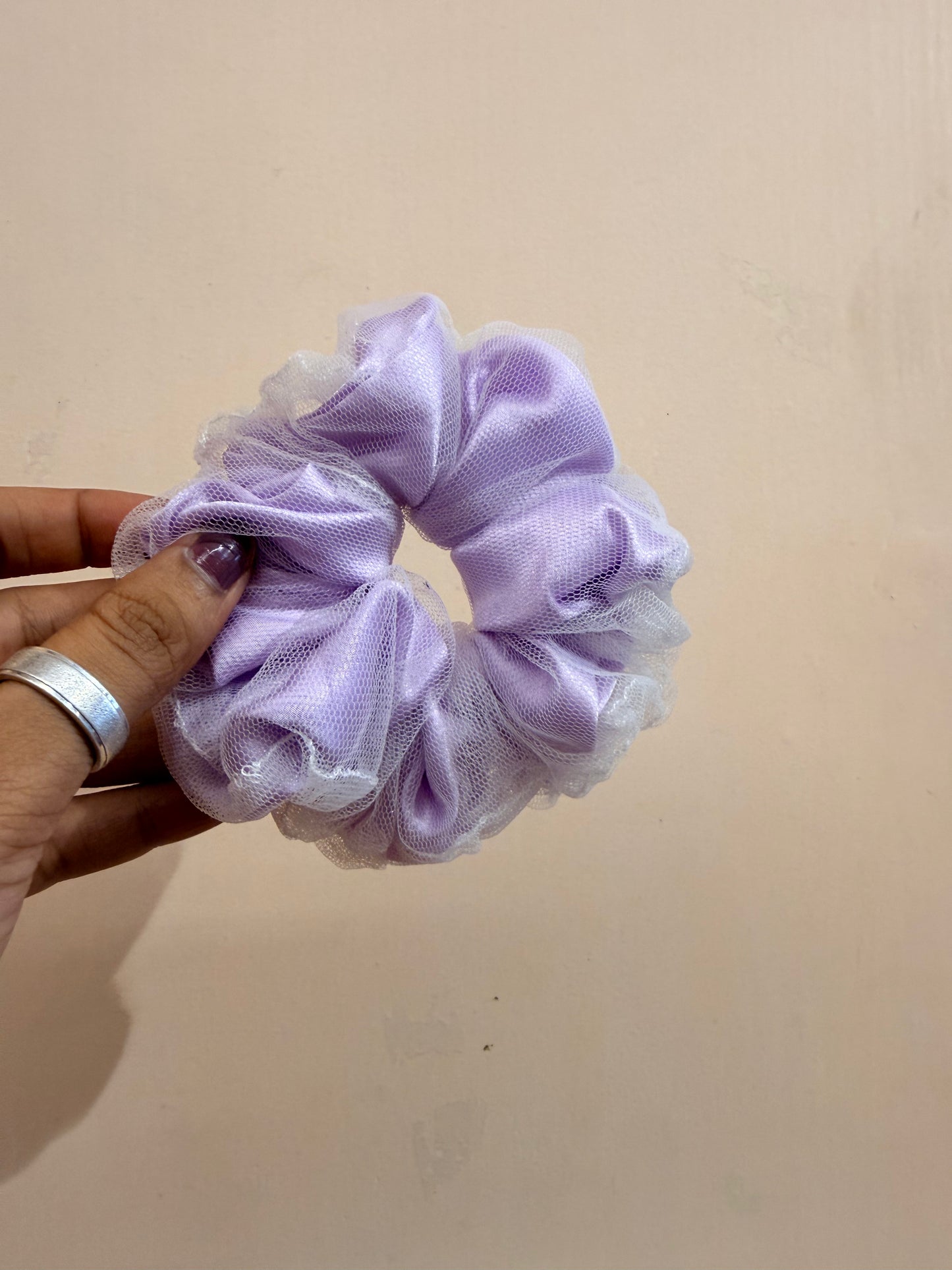 Organza Net Lace Scrunchie - Powdered Purple
