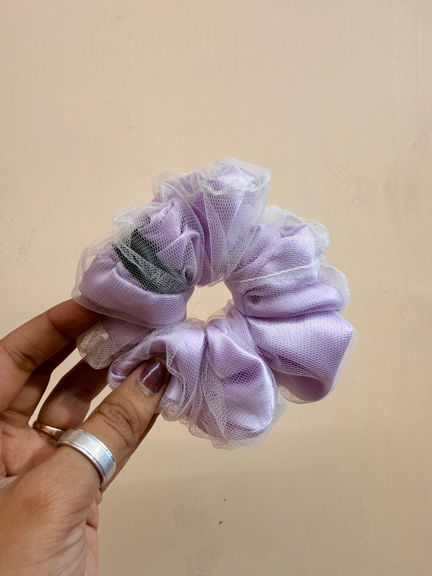 Organza Net Lace Scrunchie - Powdered Purple