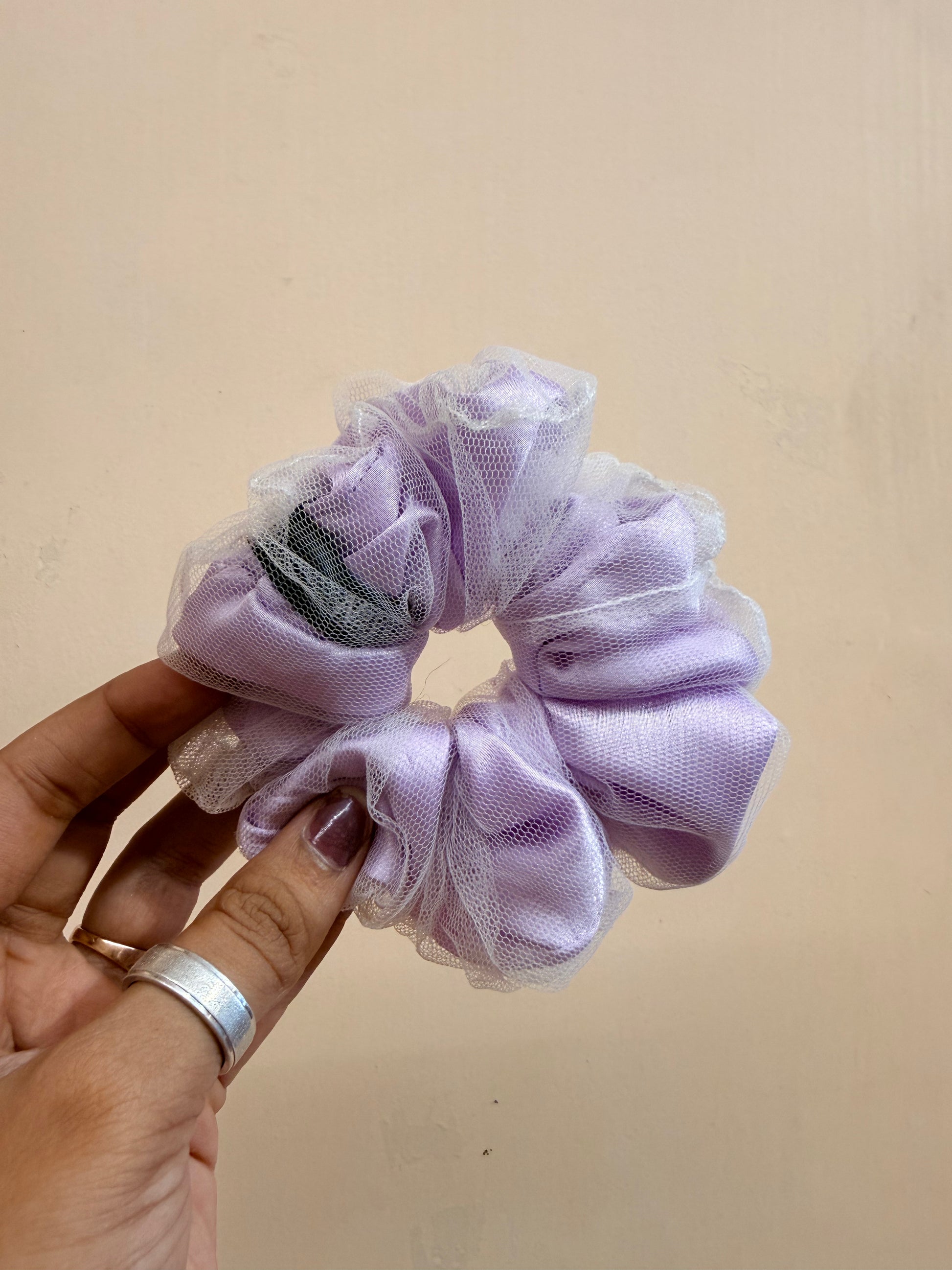 Organza Net Lace Scrunchie - Powdered Purple