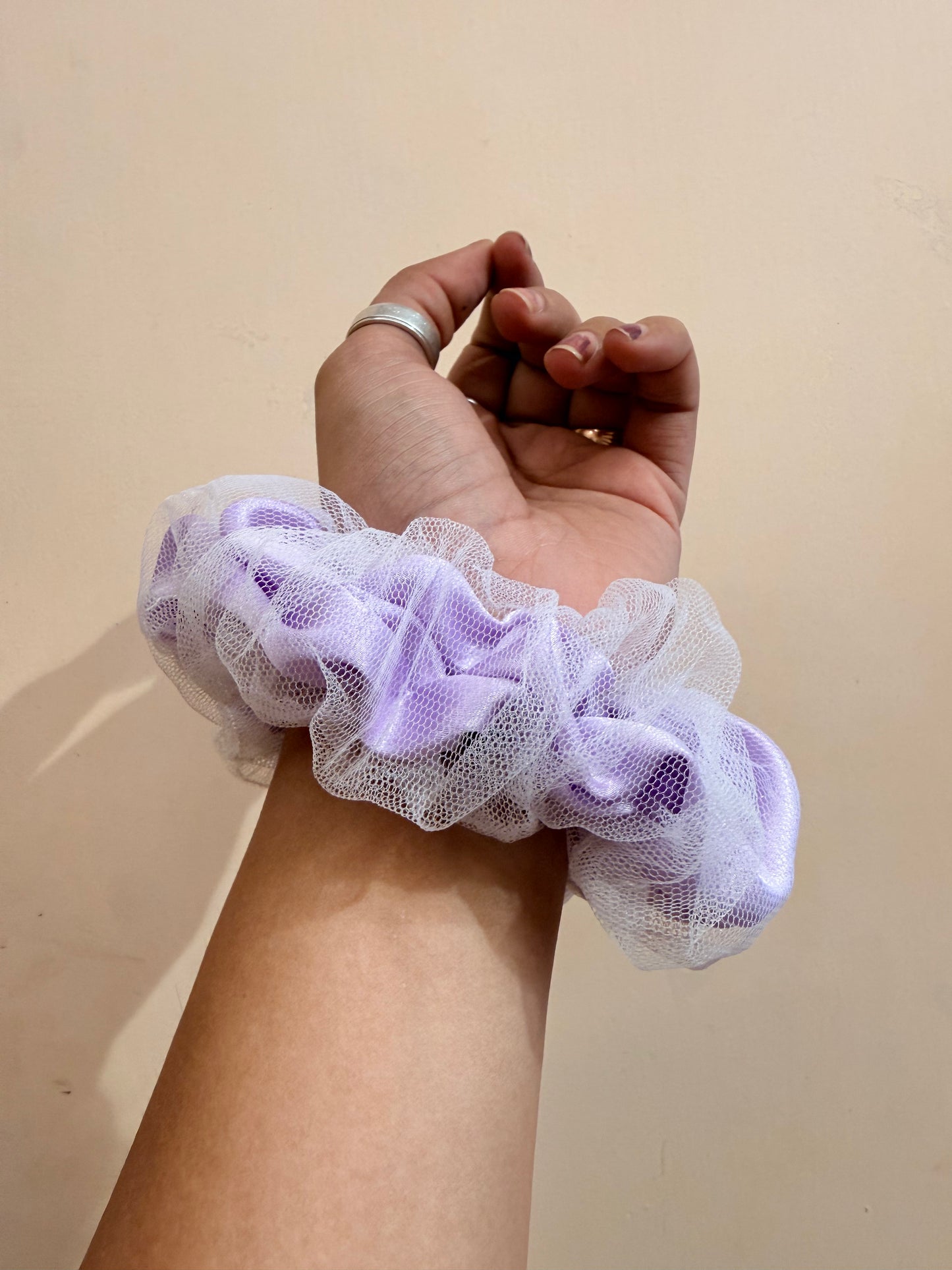 Organza Net Lace Scrunchie - Powdered Purple