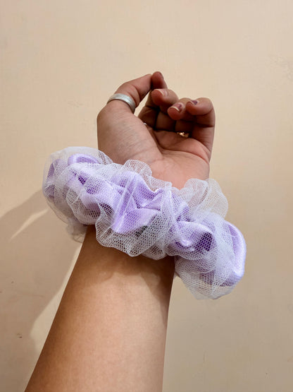 Organza Net Lace Scrunchie - Powdered Purple