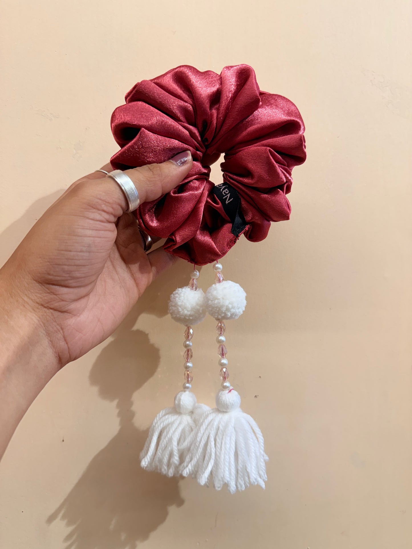 Satin Tassel Scrunchie - Rose Pink