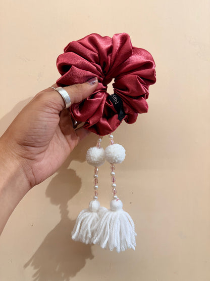 Satin Tassel Scrunchie - Rose Pink