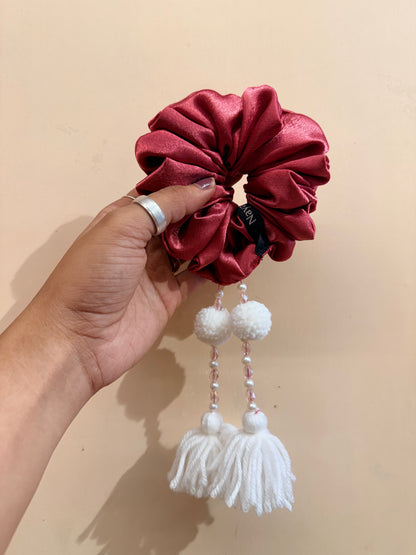 Satin Tassel Scrunchie - Rose Pink