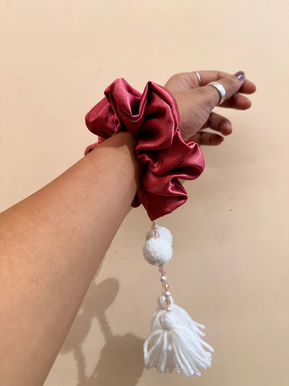 Satin Tassel Scrunchie - Rose Pink