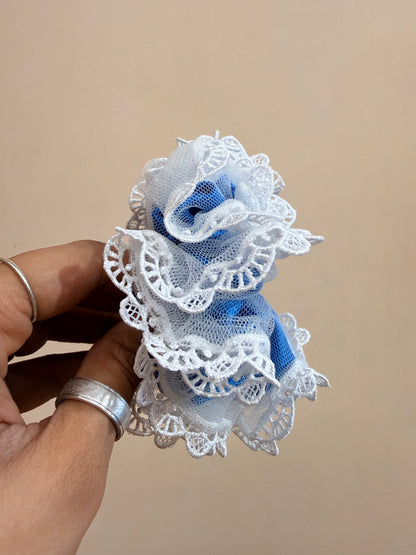 Organza Net Lace Scrunchie - Powdered Blue