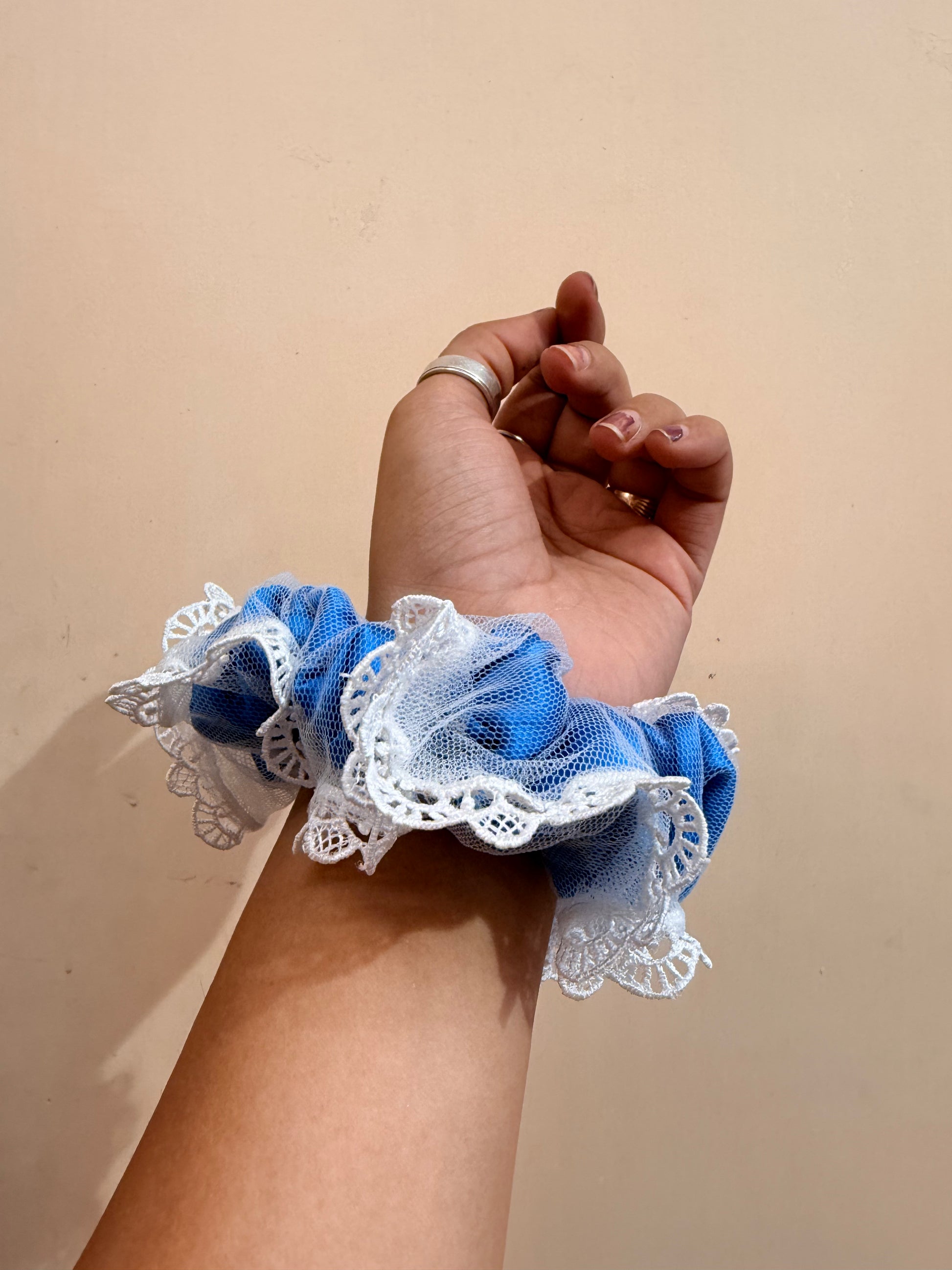 Organza Net Lace Scrunchie - Powdered Blue