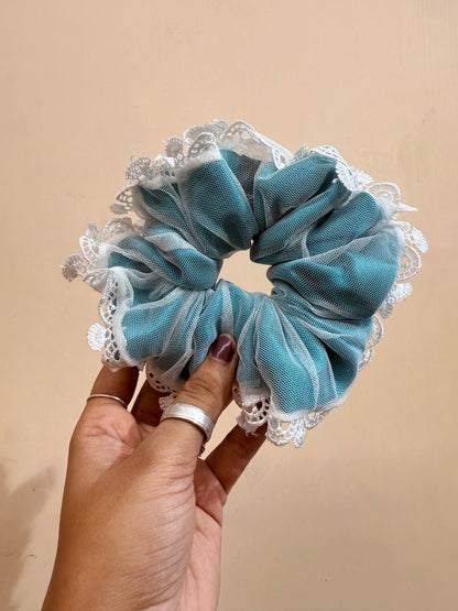 Organza Net Lace Scrunchie - Powdered Sea Blue