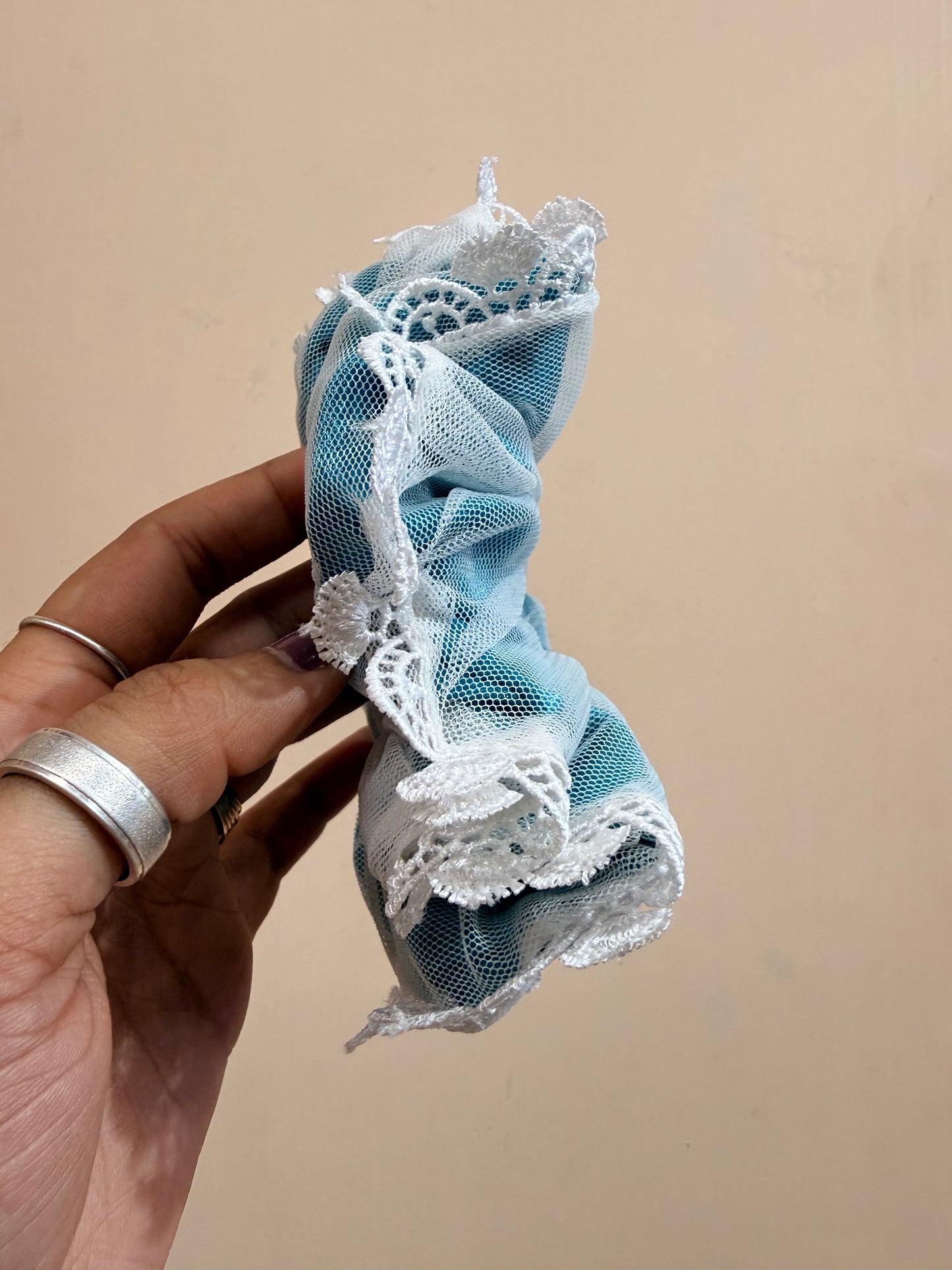 Organza Net Lace Scrunchie - Powdered Sea Blue