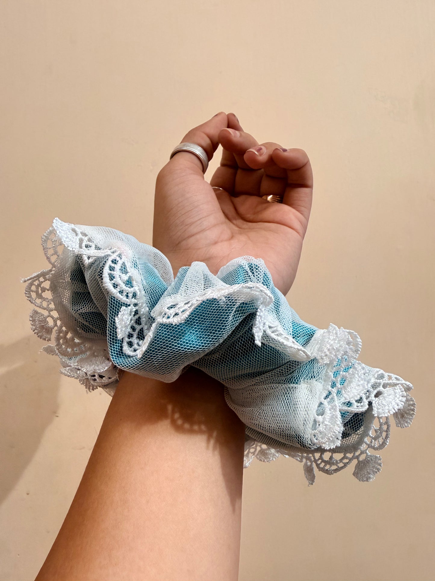 Organza Net Lace Scrunchie - Powdered Sea Blue
