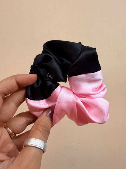 Satin Dual Colour Scrunchie - Pink & Black