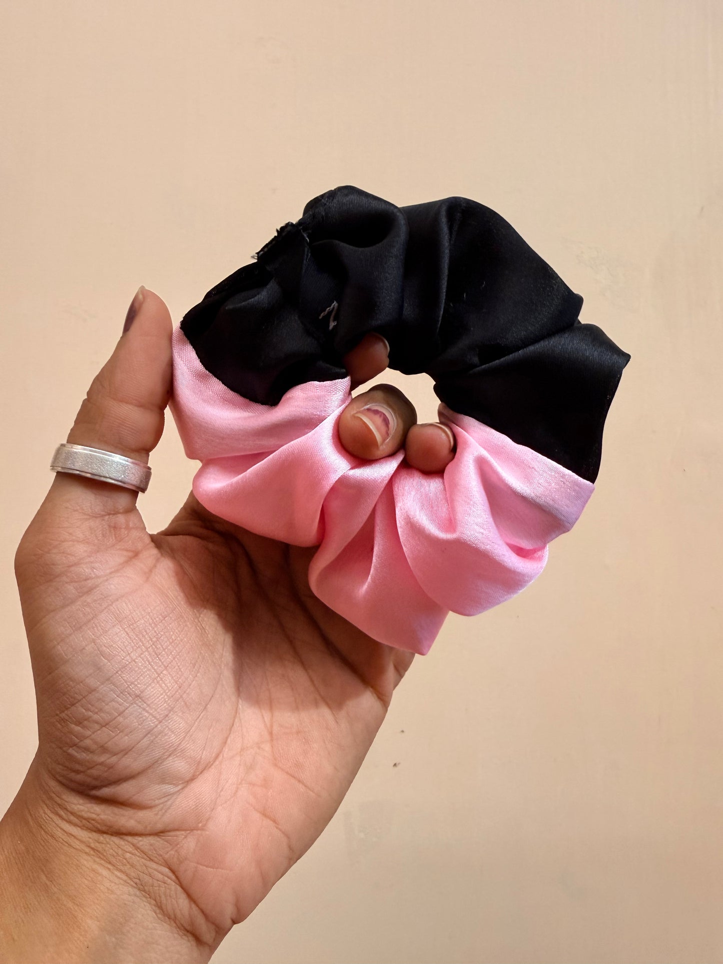 Satin Dual Colour Scrunchie - Pink & Black