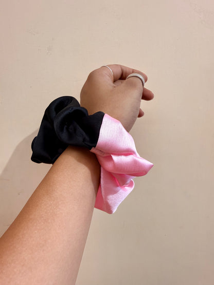 Satin Dual Colour Scrunchie - Pink & Black