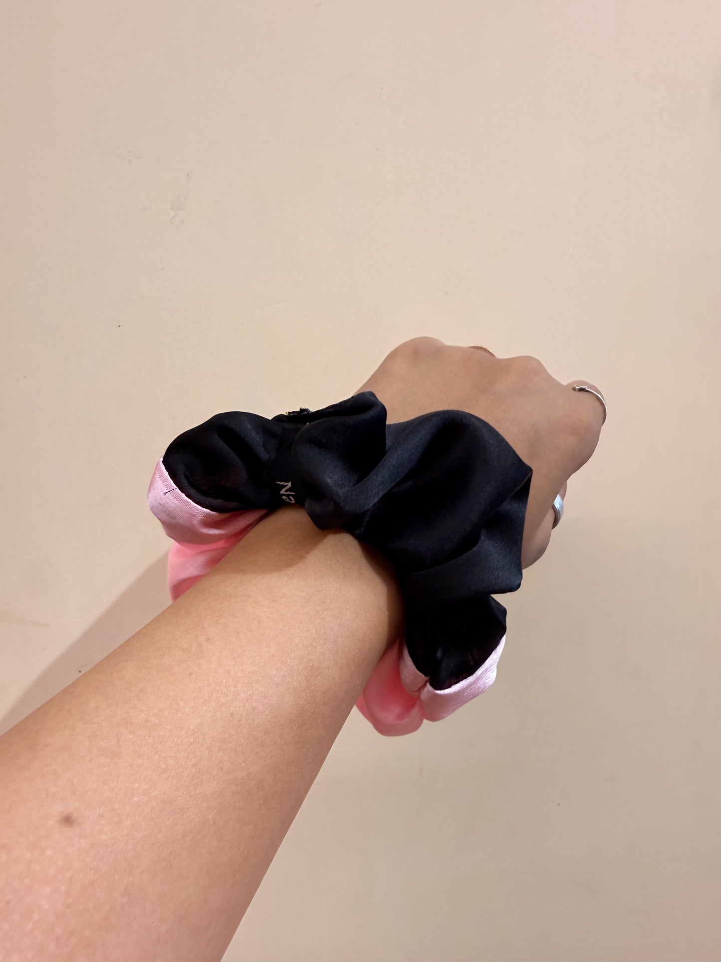 Satin Dual Colour Scrunchie - Pink & Black