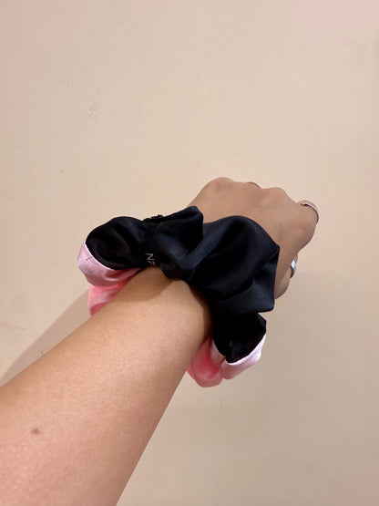 Satin Dual Colour Scrunchie - Pink & Black