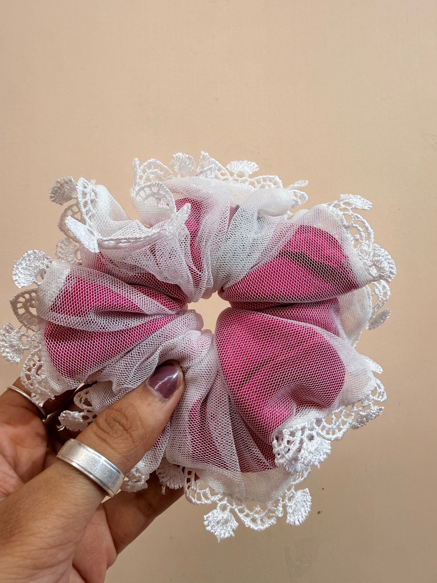 Organza Net Lace Scrunchie - Powdered Pink