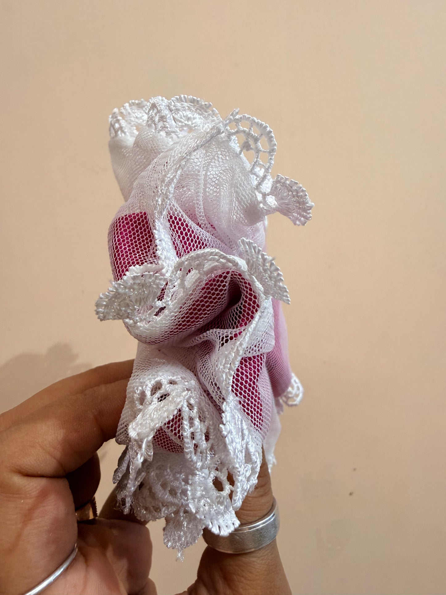 Organza Net Lace Scrunchie - Powdered Pink