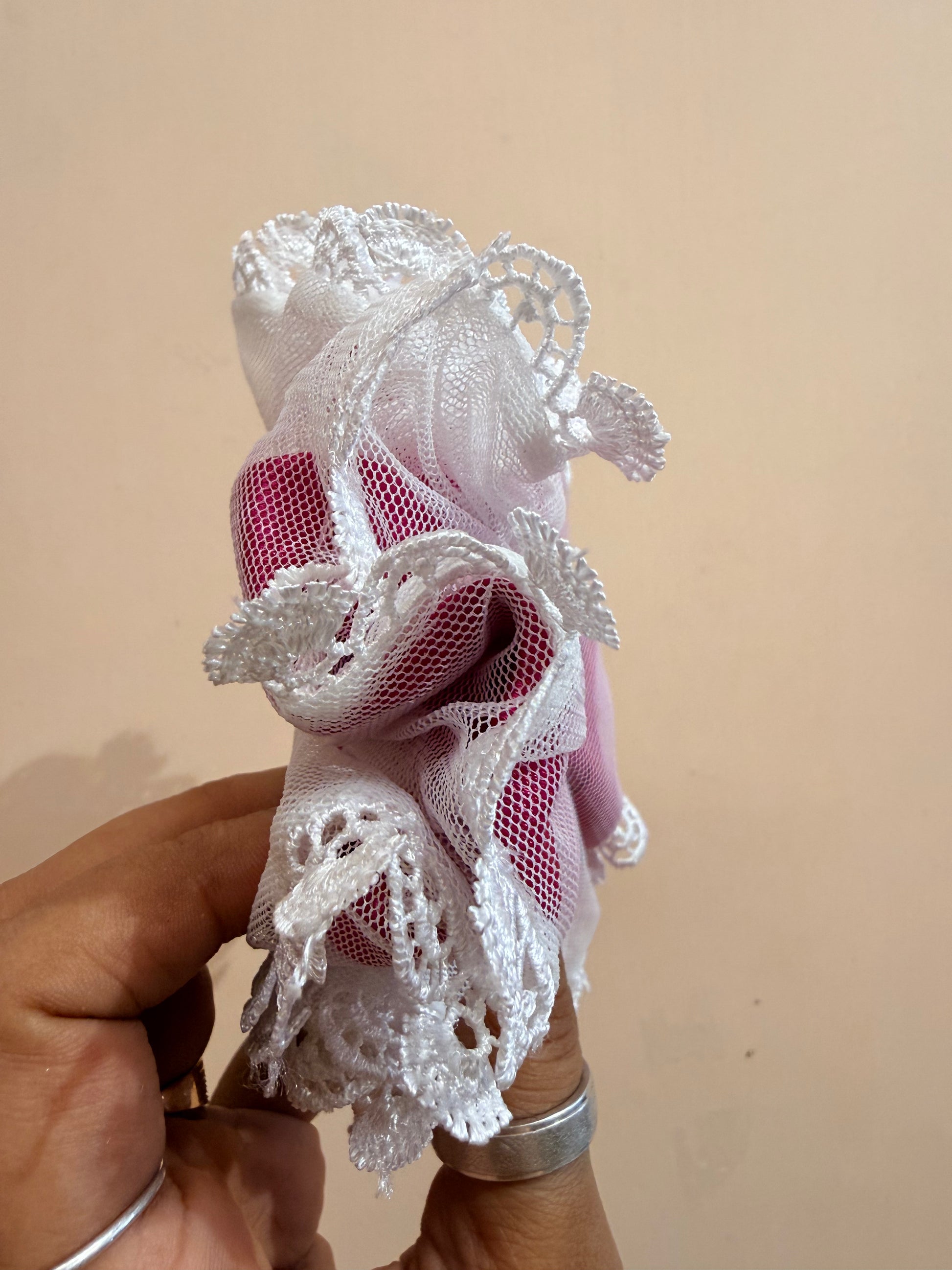 Organza Net Lace Scrunchie - Powdered Pink