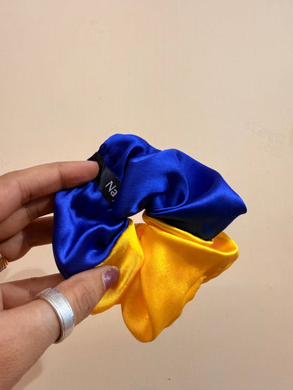 Satin Dual Colour Scrunchie - Royal Blue & Yellow