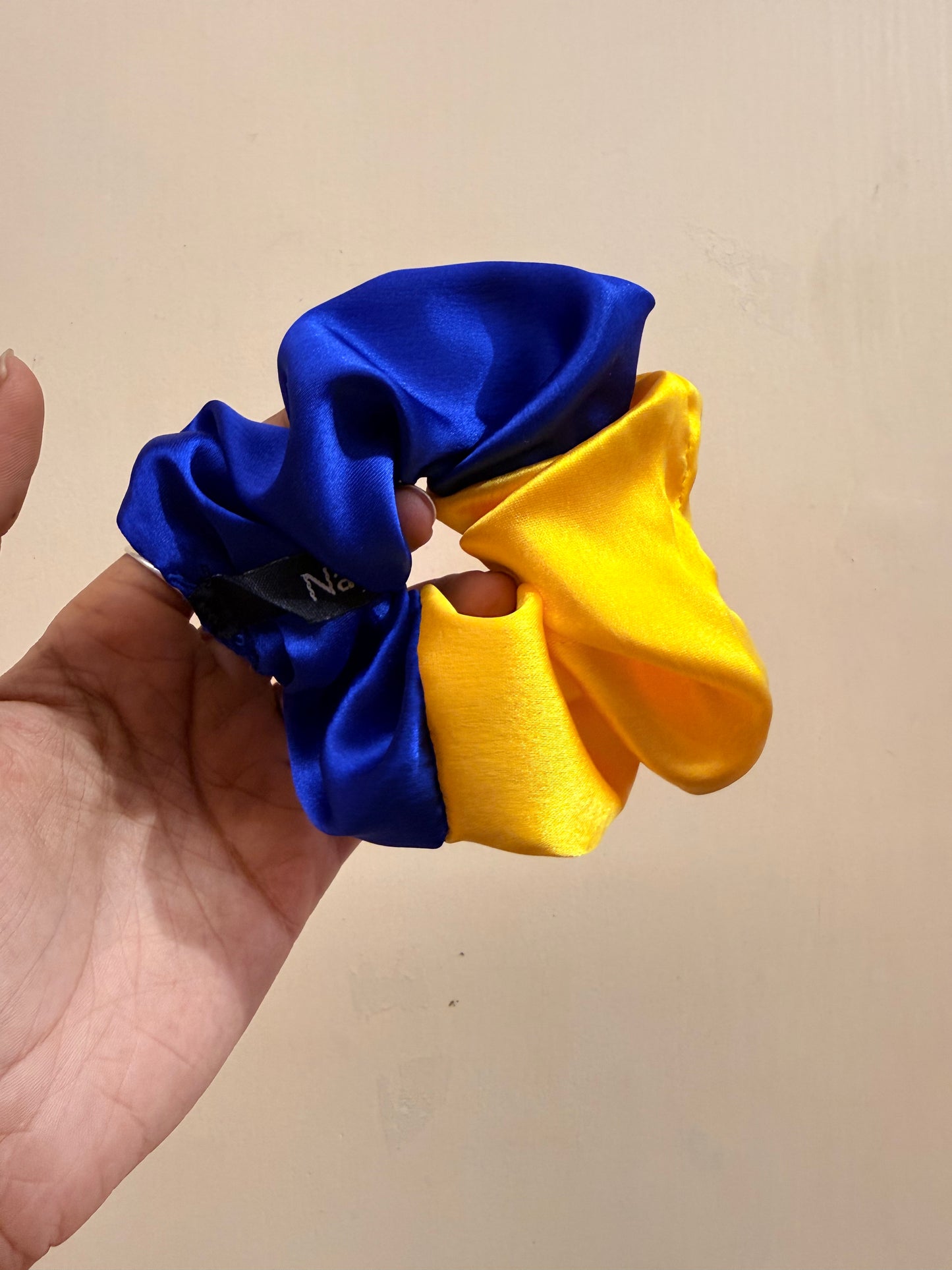 Satin Dual Colour Scrunchie - Royal Blue & Yellow