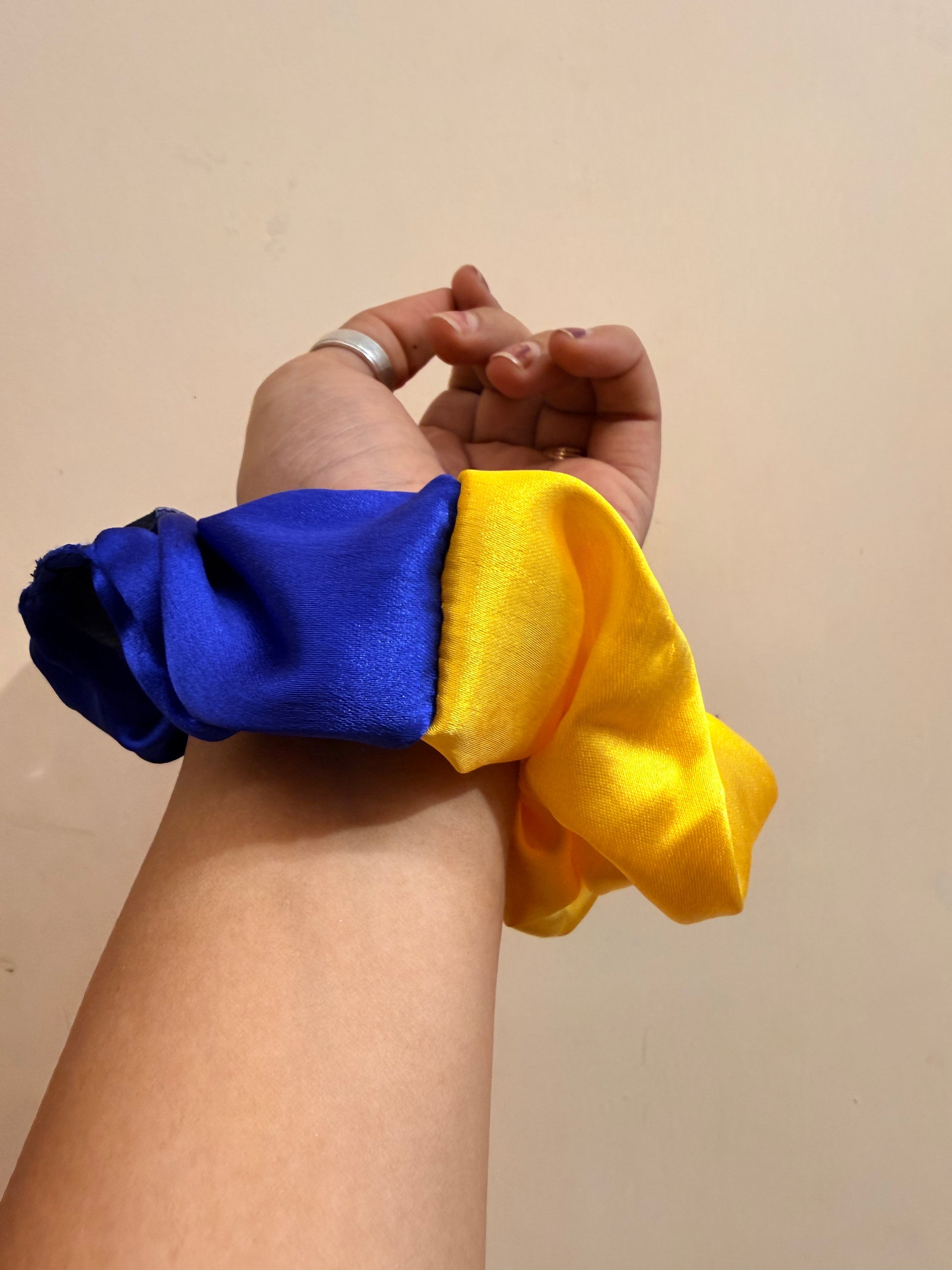 Satin Dual Colour Scrunchie - Royal Blue & Yellow