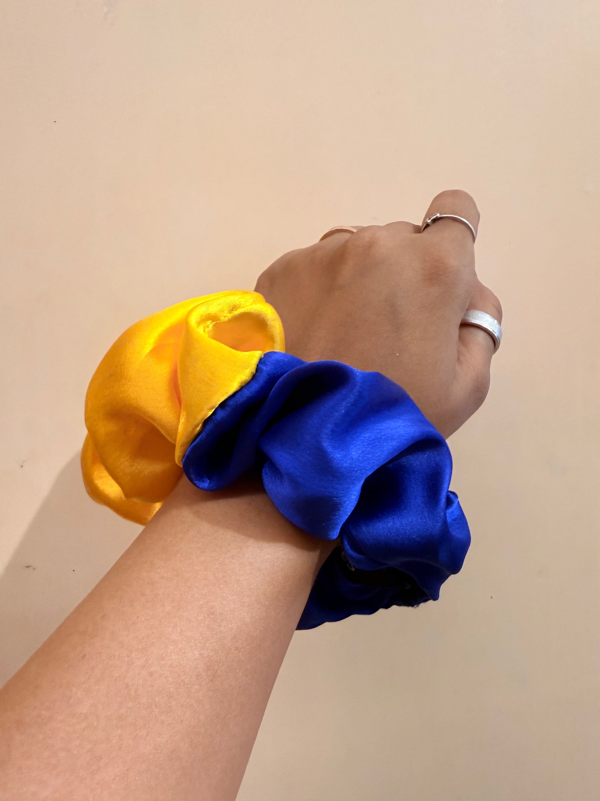 Satin Dual Colour Scrunchie - Royal Blue & Yellow