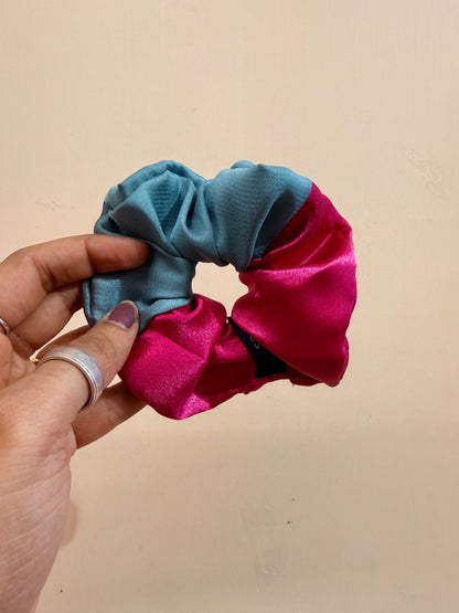 Satin Dual Colour Scrunchie - Teal & Hot Pink