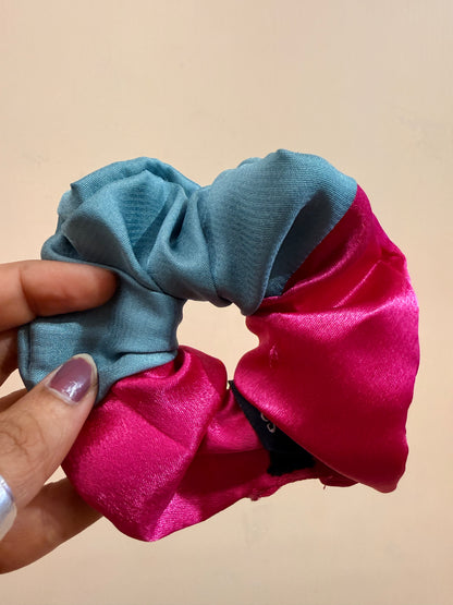 Satin Dual Colour Scrunchie - Teal & Hot Pink